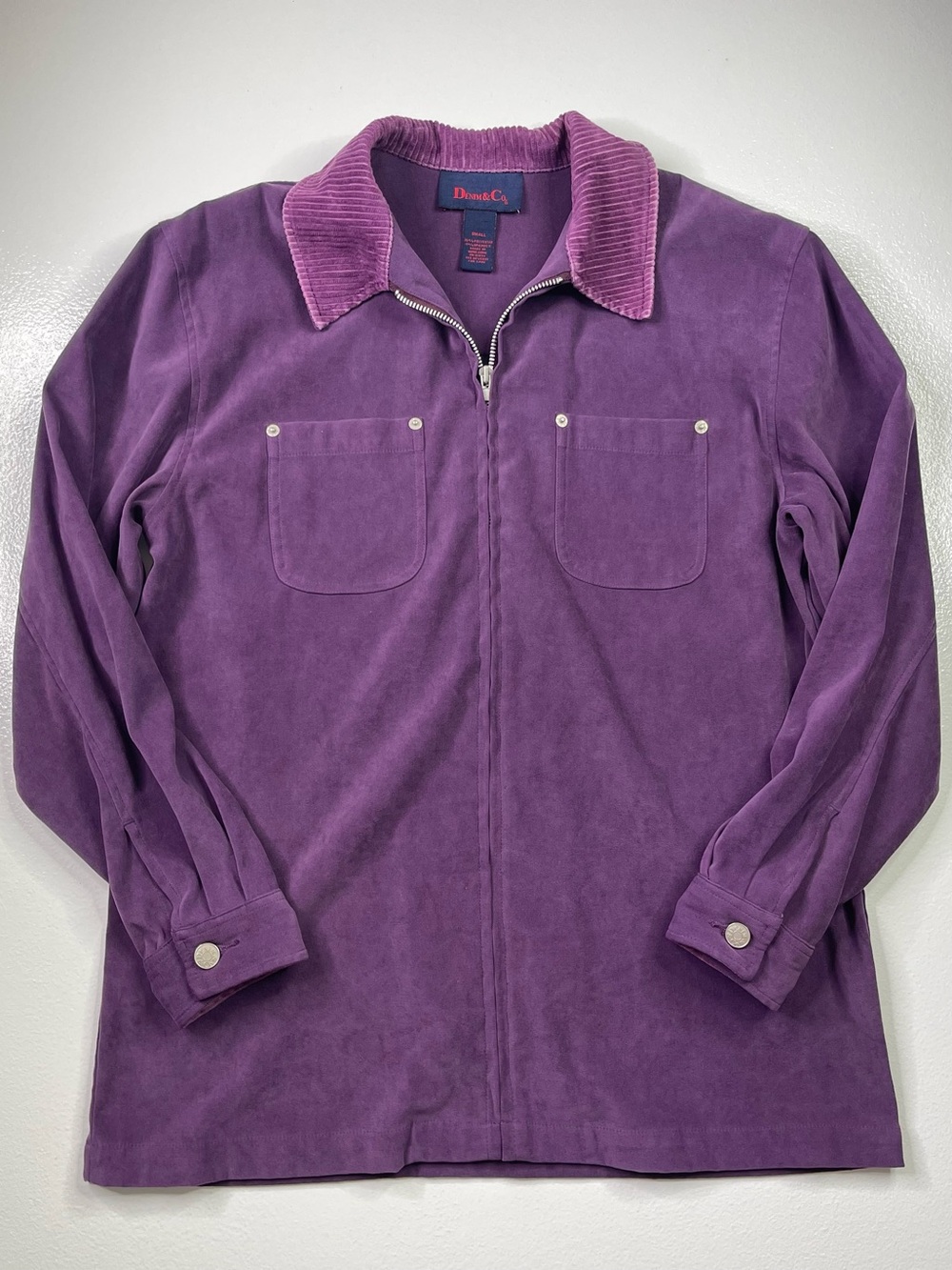 Denim & Co. Vintage Y2K Purple Faux Suede Zip Up Shirt Jacket Small